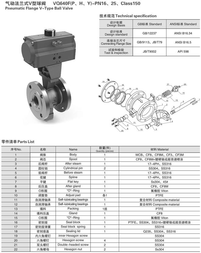 氣動法蘭V型球閥結(jié)構(gòu)圖